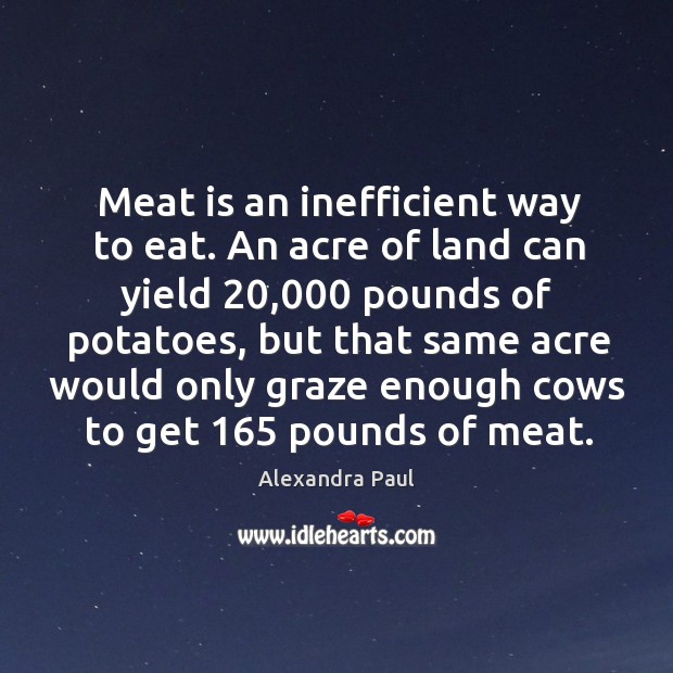 Meat is an inefficient way to eat. An acre of land can yield 20,000 pounds of potatoes Image