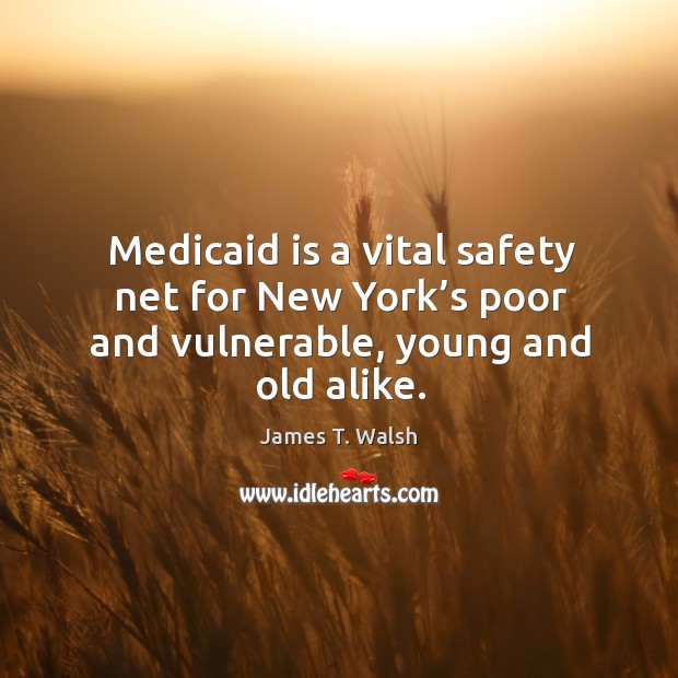 Medicaid is a vital safety net for new york’s poor and vulnerable, young and old alike. James T. Walsh Picture Quote