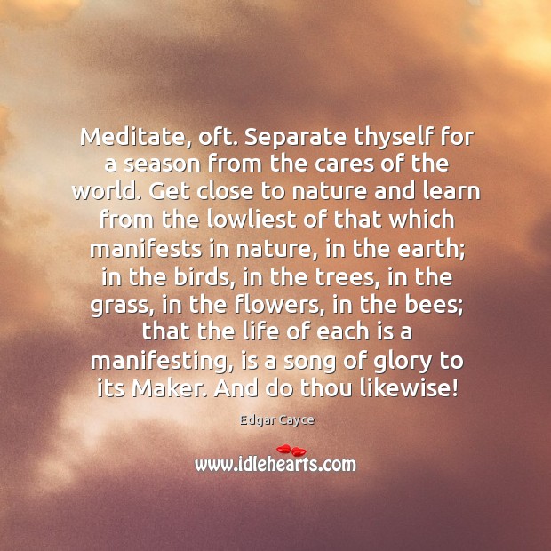 Meditate, oft. Separate thyself for a season from the cares of the Image
