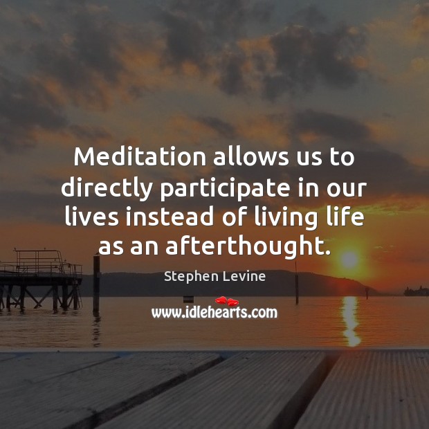 Meditation allows us to directly participate in our lives instead of living Stephen Levine Picture Quote
