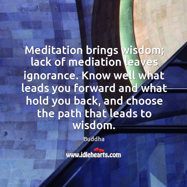 Meditation brings wisdom; lack of mediation leaves ignorance. Know well what leads you. Buddha Picture Quote