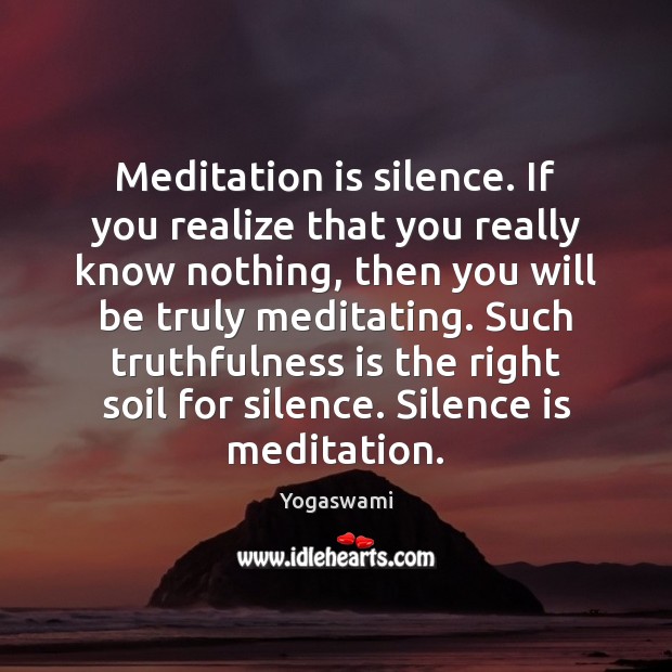 Meditation is silence. If you realize that you really know nothing, then Yogaswami Picture Quote