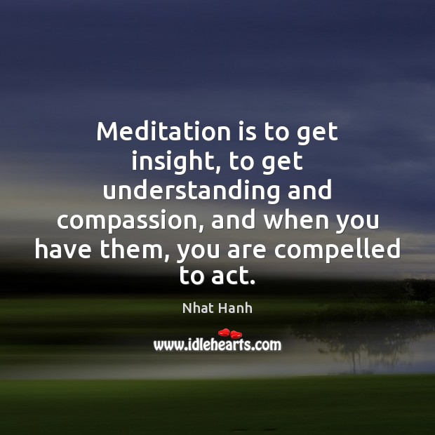 Meditation is to get insight, to get understanding and compassion, and when Nhat Hanh Picture Quote