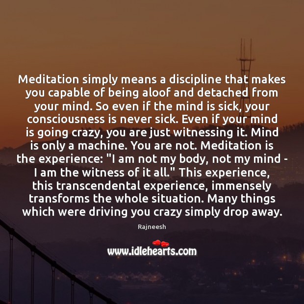 Meditation simply means a discipline that makes you capable of being aloof Rajneesh Picture Quote