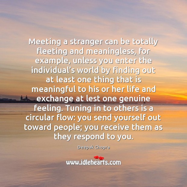 Meeting a stranger can be totally fleeting and meaningless, for example, unless Deepak Chopra Picture Quote