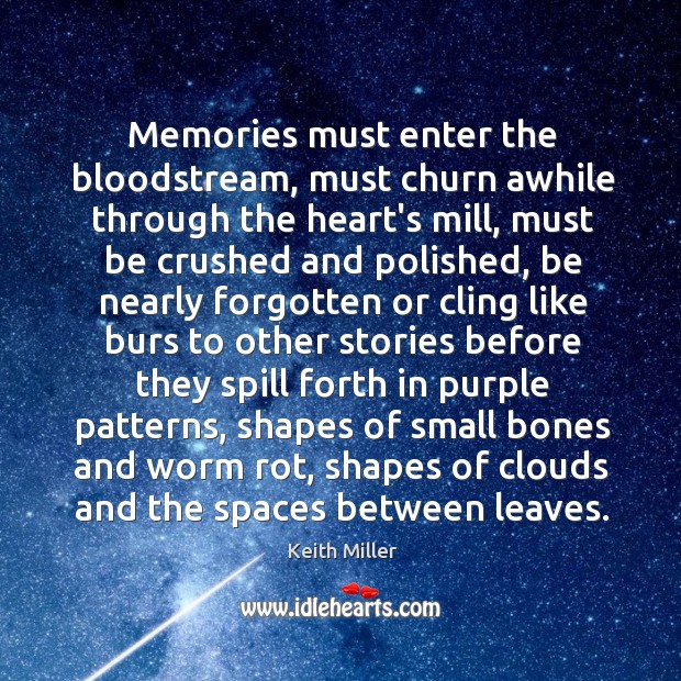 Memories must enter the bloodstream, must churn awhile through the heart’s mill, Image