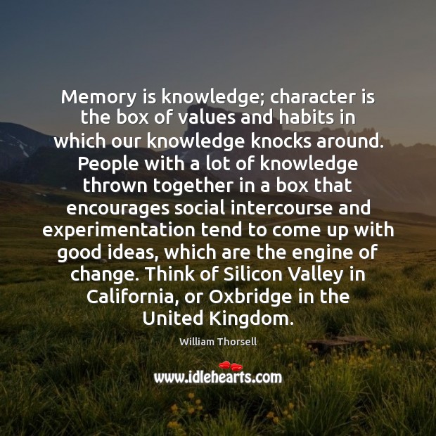 Memory is knowledge; character is the box of values and habits in William Thorsell Picture Quote