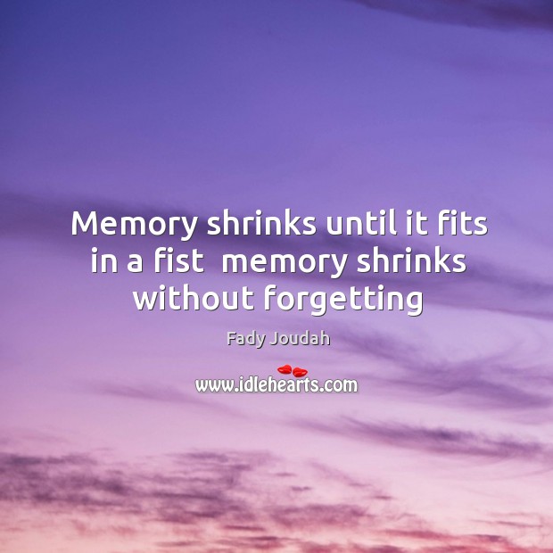 Memory shrinks until it fits in a fist  memory shrinks without forgetting Fady Joudah Picture Quote