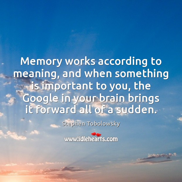 Memory works according to meaning, and when something is important to you, Stephen Tobolowsky Picture Quote