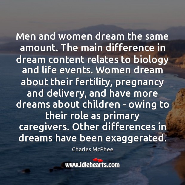 Men and women dream the same amount. The main difference in dream Charles McPhee Picture Quote