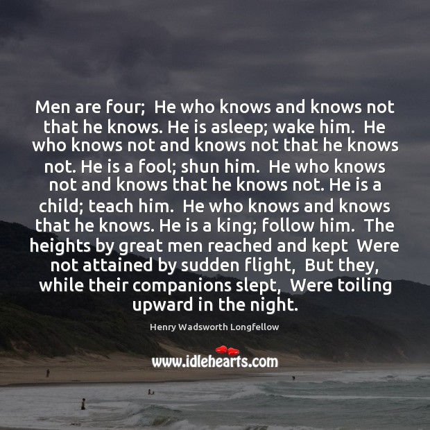 Men are four;  He who knows and knows not that he knows. Image