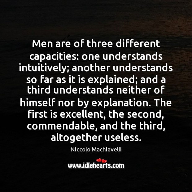 Men are of three different capacities: one understands intuitively; another understands so Image