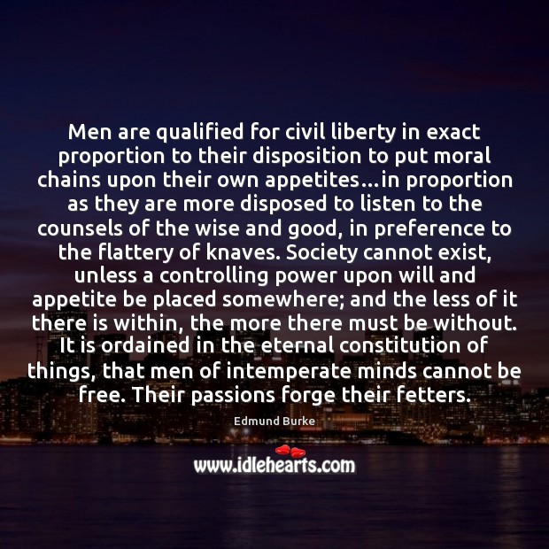 Men are qualified for civil liberty in exact proportion to their disposition Edmund Burke Picture Quote