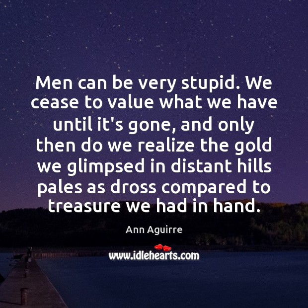 Men can be very stupid. We cease to value what we have Ann Aguirre Picture Quote