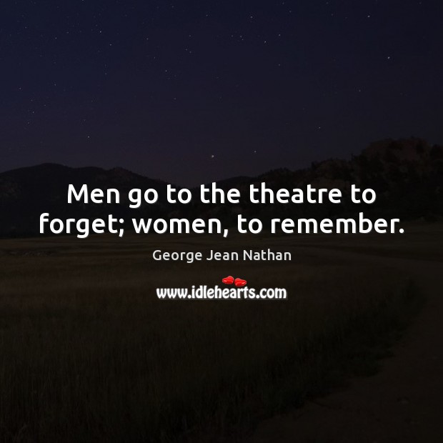 Men go to the theatre to forget; women, to remember. George Jean Nathan Picture Quote