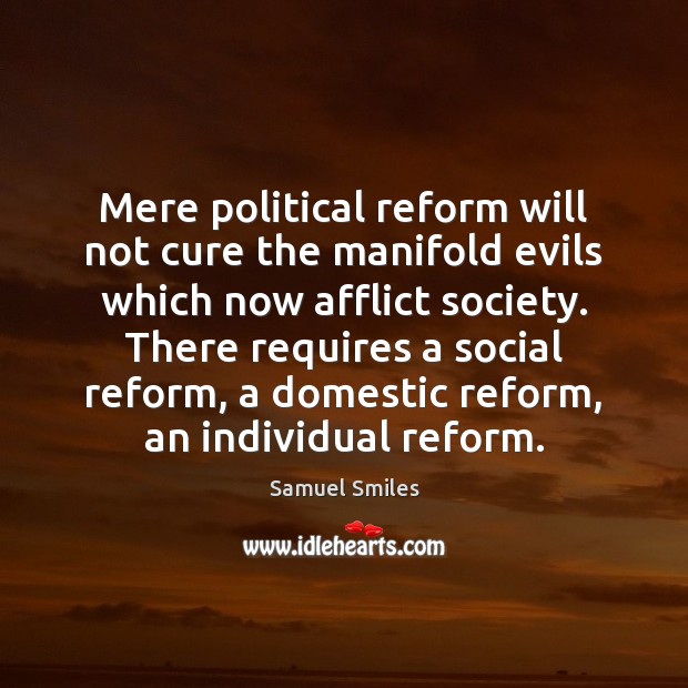Mere political reform will not cure the manifold evils which now afflict Samuel Smiles Picture Quote