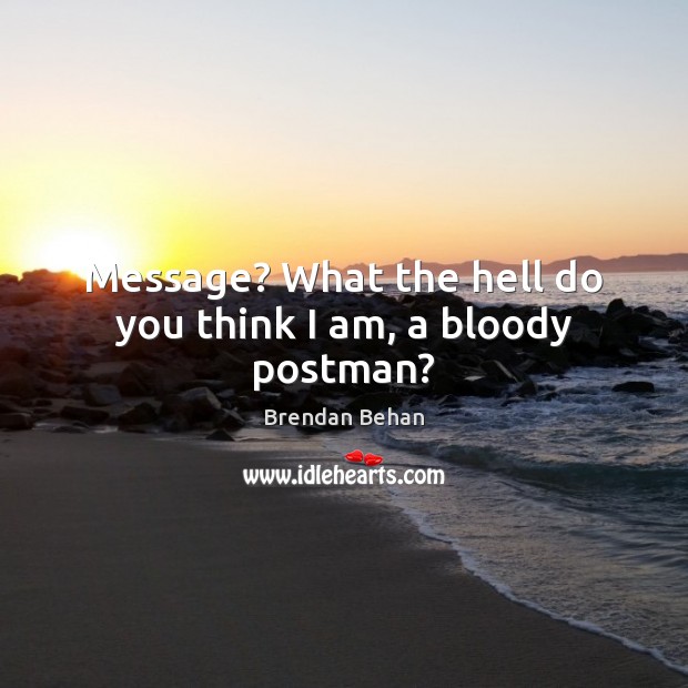 Message? What the hell do you think I am, a bloody postman? Brendan Behan Picture Quote