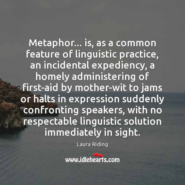 Metaphor… is, as a common feature of linguistic practice, an incidental expediency, Laura Riding Picture Quote