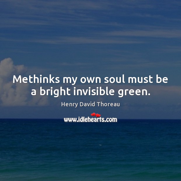 Methinks my own soul must be a bright invisible green. Henry David Thoreau Picture Quote