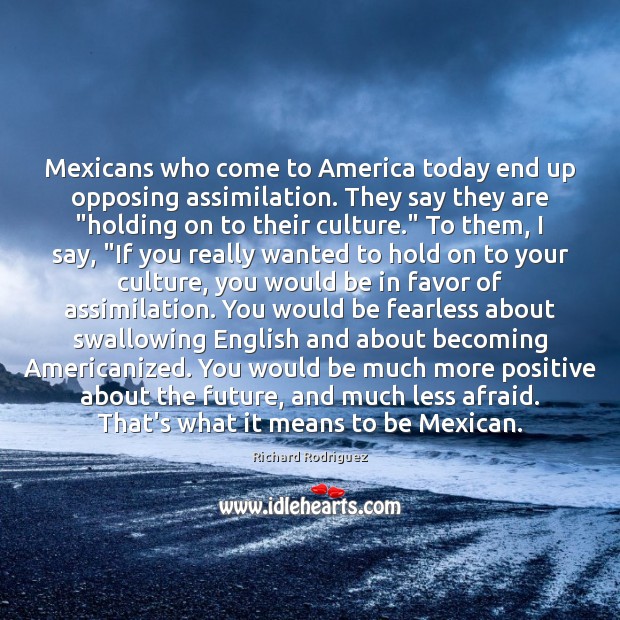 Mexicans who come to America today end up opposing assimilation. They say Richard Rodriguez Picture Quote