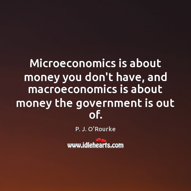 Microeconomics is about money you don’t have, and macroeconomics is about money P. J. O’Rourke Picture Quote