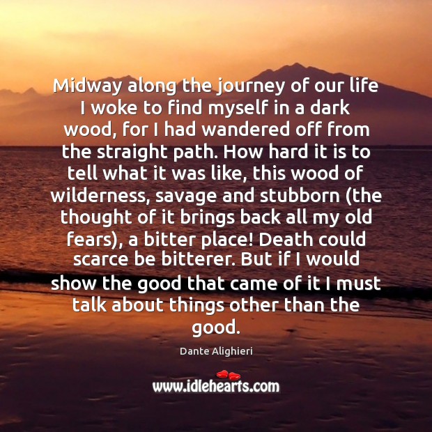 Midway along the journey of our life I woke to find myself Dante Alighieri Picture Quote