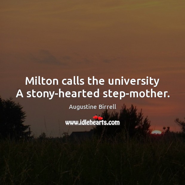 Milton calls the university A stony-hearted step-mother. Image