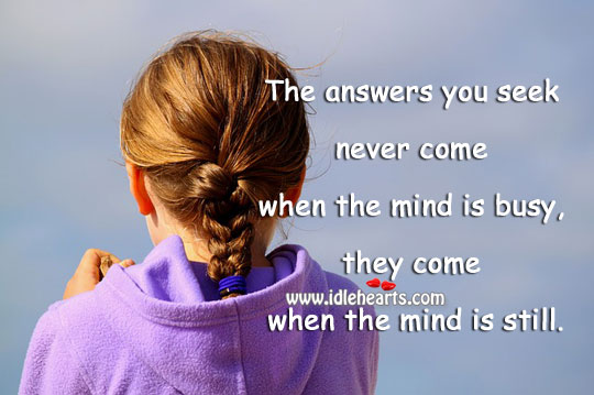 The answers we seek come when the mind is still. 