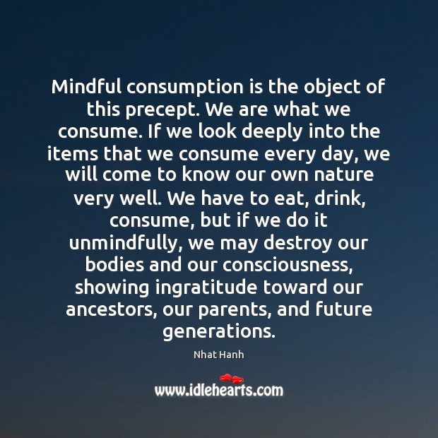 Mindful consumption is the object of this precept. We are what we Image