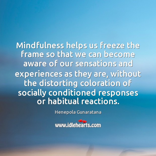 Mindfulness helps us freeze the frame so that we can become aware Henepola Gunaratana Picture Quote
