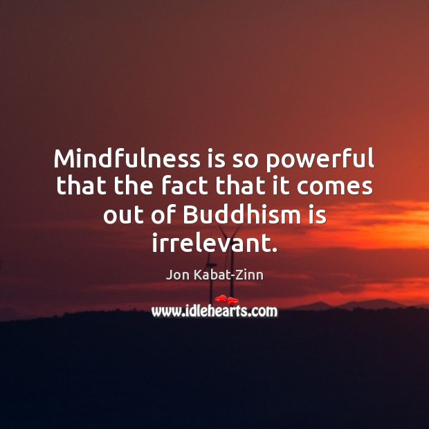 Mindfulness is so powerful that the fact that it comes out of Buddhism is irrelevant. Jon Kabat-Zinn Picture Quote