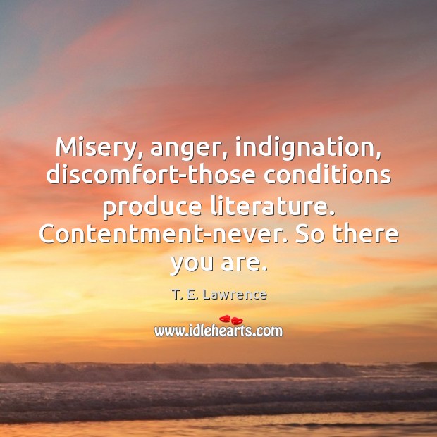 Misery, anger, indignation, discomfort-those conditions produce literature. Contentment-never. So there you are. Image