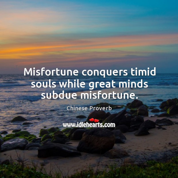 Misfortune conquers timid souls while great minds subdue misfortune. Chinese Proverbs Image