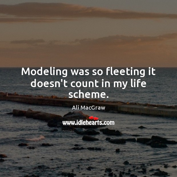 Modeling was so fleeting it doesn’t count in my life scheme. Ali MacGraw Picture Quote