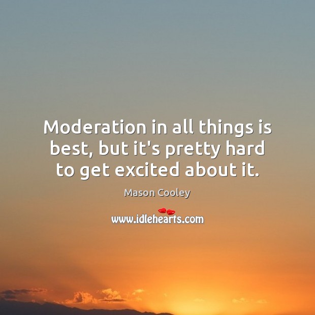 Moderation in all things is best, but it’s pretty hard to get excited about it. Mason Cooley Picture Quote