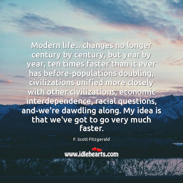 Modern life… changes no longer century by century, but year by year, F. Scott Fitzgerald Picture Quote