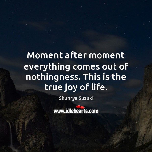 Moment after moment everything comes out of nothingness. This is the true joy of life. True Joy Quotes Image