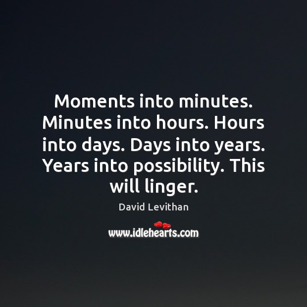 Moments into minutes. Minutes into hours. Hours into days. Days into years. Image