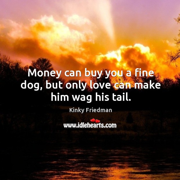 Money can buy you a fine dog, but only love can make him wag his tail. Kinky Friedman Picture Quote