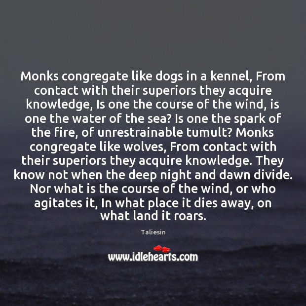 Monks congregate like dogs in a kennel, From contact with their superiors Taliesin Picture Quote