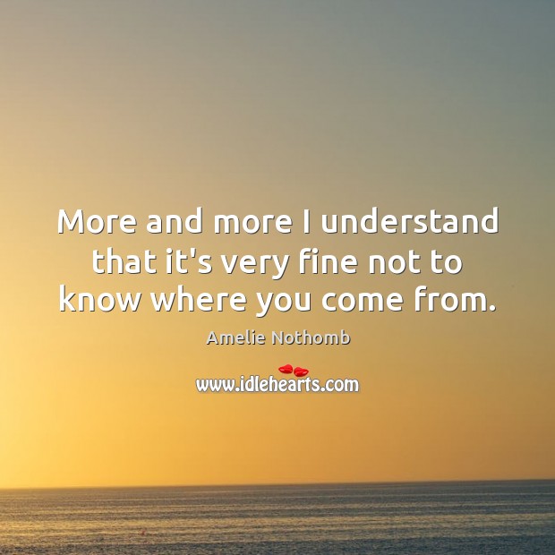 More and more I understand that it’s very fine not to know where you come from. Amelie Nothomb Picture Quote