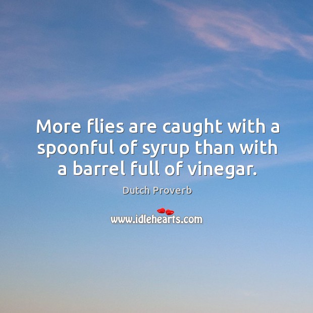 More flies are caught with a spoonful of syrup than with a barrel full of vinegar. Dutch Proverbs Image