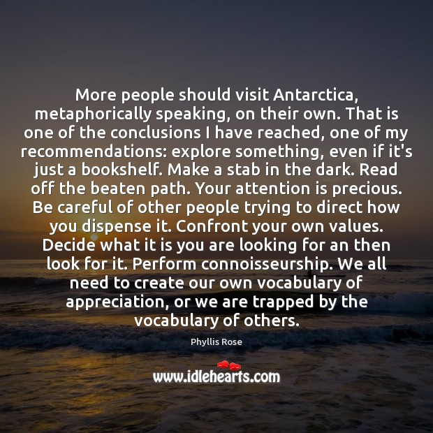 More people should visit Antarctica, metaphorically speaking, on their own. That is Phyllis Rose Picture Quote