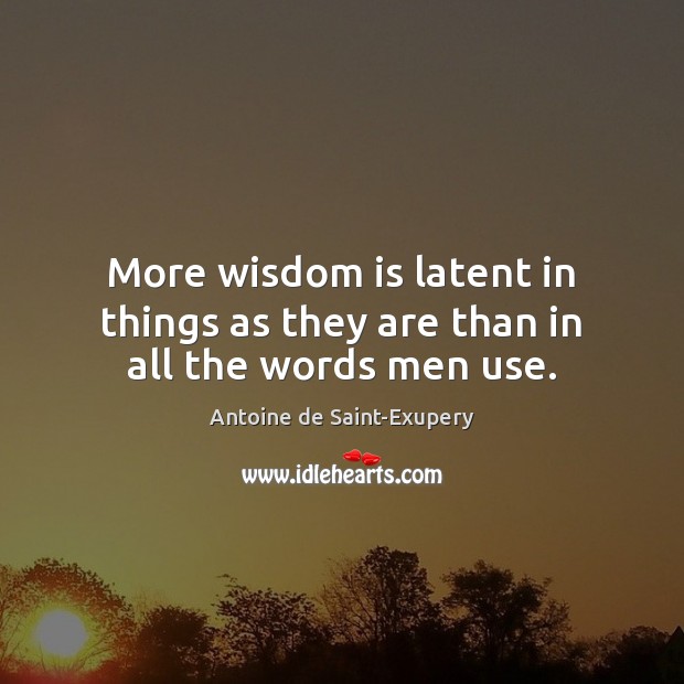 More wisdom is latent in things as they are than in all the words men use. Image