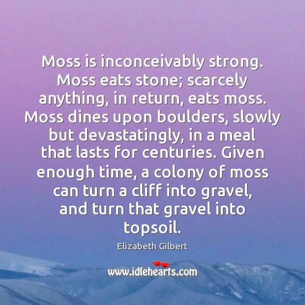 Moss is inconceivably strong. Moss eats stone; scarcely anything, in return, eats Elizabeth Gilbert Picture Quote