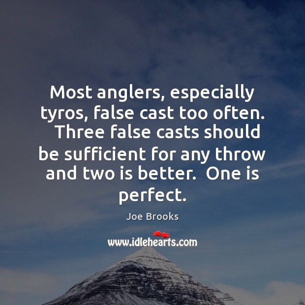 Most anglers, especially tyros, false cast too often.   Three false casts should Joe Brooks Picture Quote