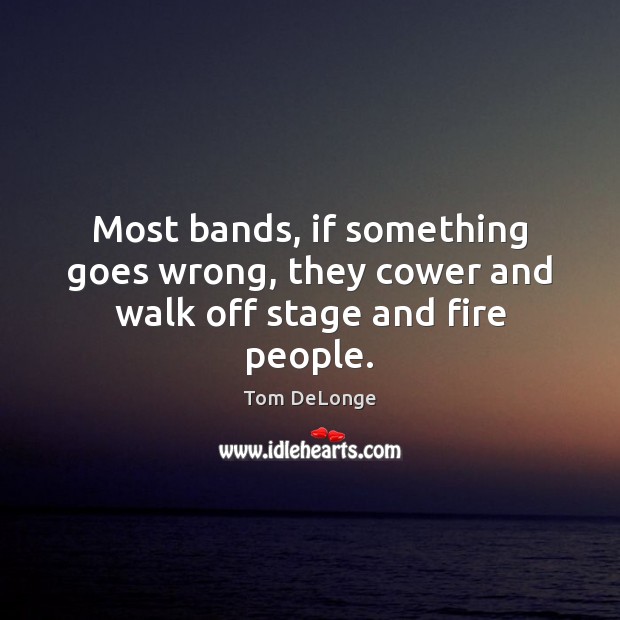 Most bands, if something goes wrong, they cower and walk off stage and fire people. Tom DeLonge Picture Quote