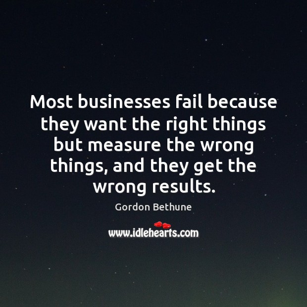 Most businesses fail because they want the right things but measure the Gordon Bethune Picture Quote