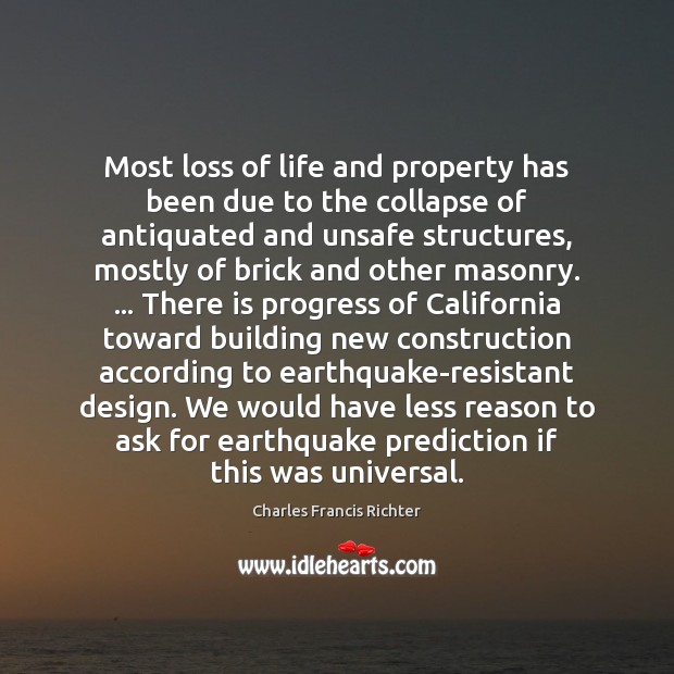 Most loss of life and property has been due to the collapse Charles Francis Richter Picture Quote