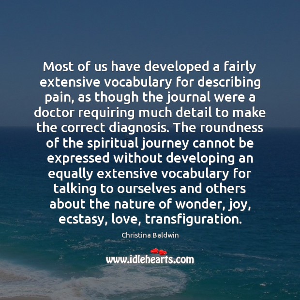 Most of us have developed a fairly extensive vocabulary for describing pain, Christina Baldwin Picture Quote
